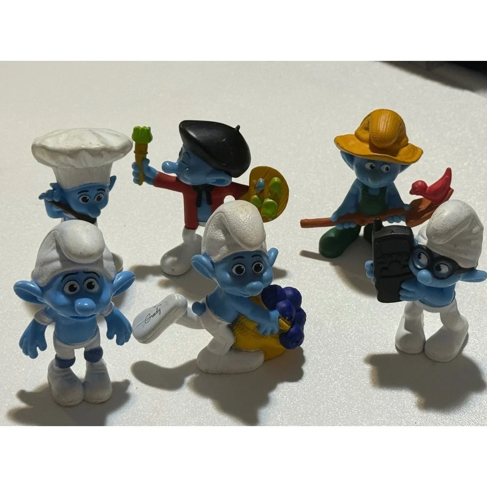Vintage Smurfs PVC Figure Lot of 6 Painter Chef Farmer Brainy Collectible Toys‎